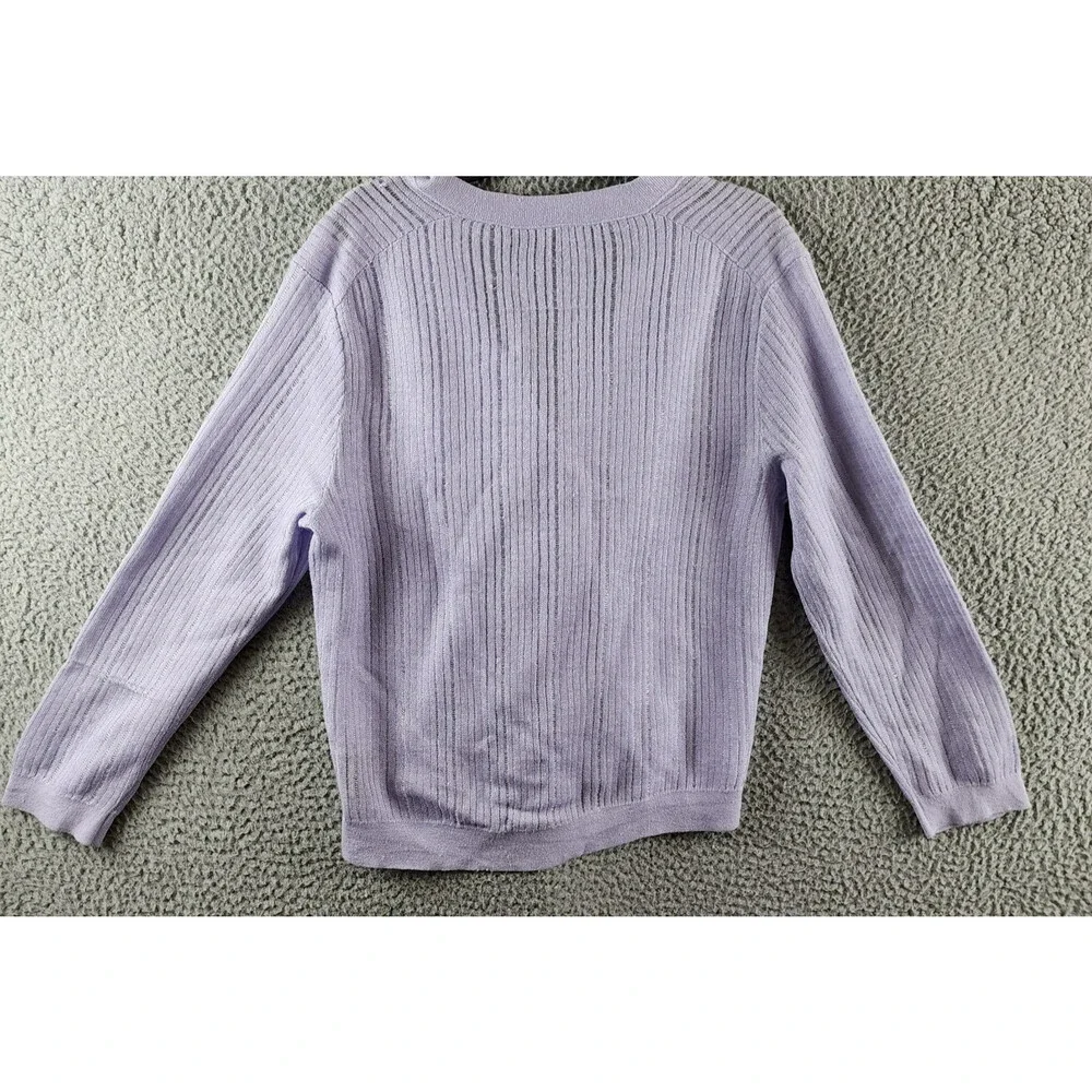 Theory Cropped Cardigan Women's S Soft Iris V-Neck Linen Blend Button Front L/S - Picture 12 of 14